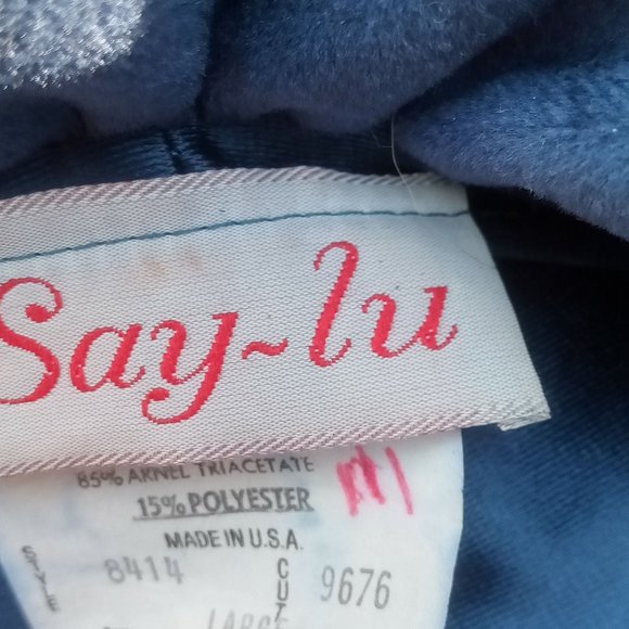 Say-Lu 3pc Velour Lounge Set/PJ's/Sleepwear Midnight Blue Size Large Vintage NWT - Picture 7 of 13